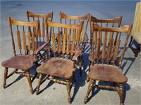 6 Temple Stewart plank seat chairs look at