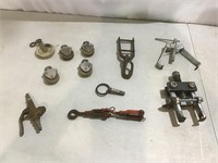 Pulleys, pin, hay hook, assort tools