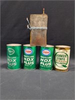 4 Quaker State unopened oil cans, 1 Goldex Cream