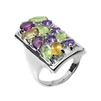 Natural Citrine Amethyst Peridot Rhodolite Ring