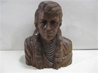 14" Carved Wood Native American Bust