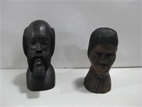 Two Carved Wood Bust Statues Tallest 10.5"