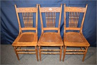 3 maple spindle back kitchen side chairs; as is