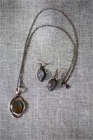 .925 Ammonite Necklace & Earring Set