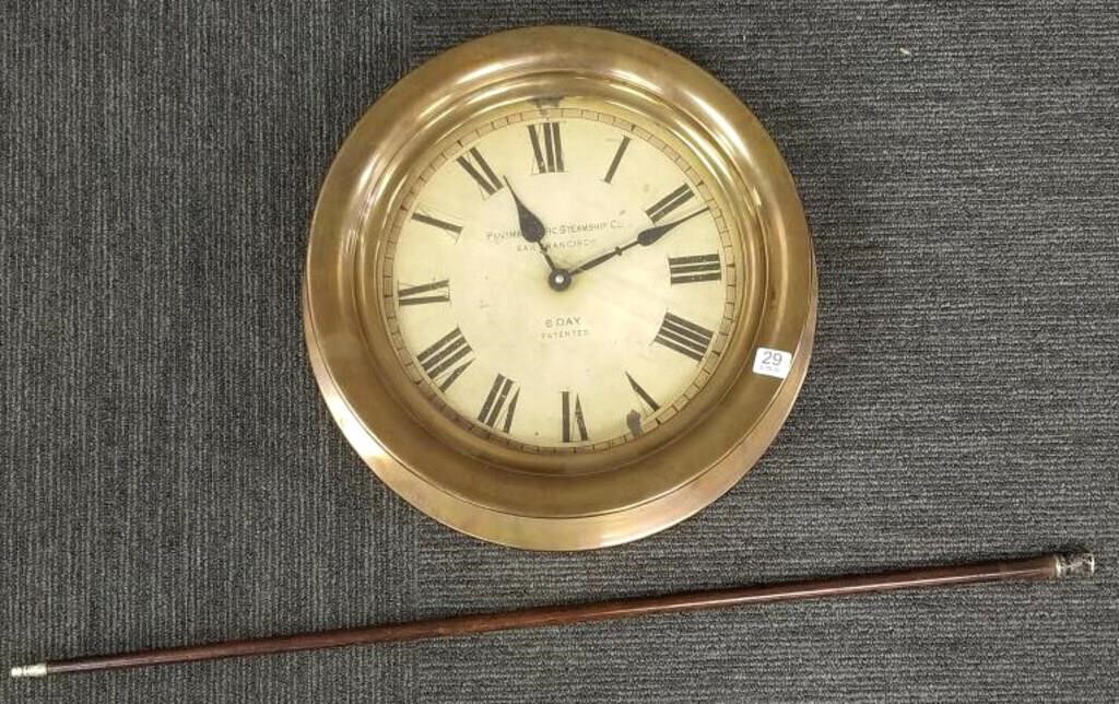 Brass replica steamship clock 15"D (glass as is) &