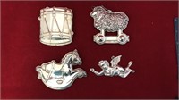 Kirk Stieff silver plate 4 assorted Ornaments