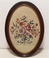 Vintage Floral Sampler Oval Frame (slight damage)