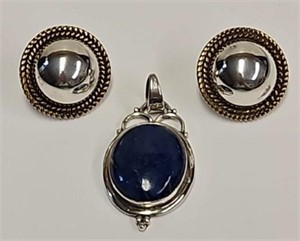 Pr Sterling Silver Earrings & Sterling Pendant