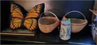 BUTTERFLY PILLOW/ BASKETS AND PITCHER