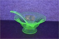 Vintage Uranium Glass Condiment Bowl & Spoon