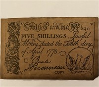 Copy of South Carolina paper money