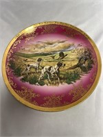 STW BAVARIA PINK AND GOLD HUNTING DOG PLATE 11.5
