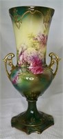 RS Prussia 9" Pink Rose Hand Painted Vase