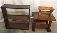 Wooden Bookcase & 2 Wooden Stools V13