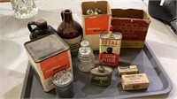 Vintage tray lot includes vintage tins, vintage
