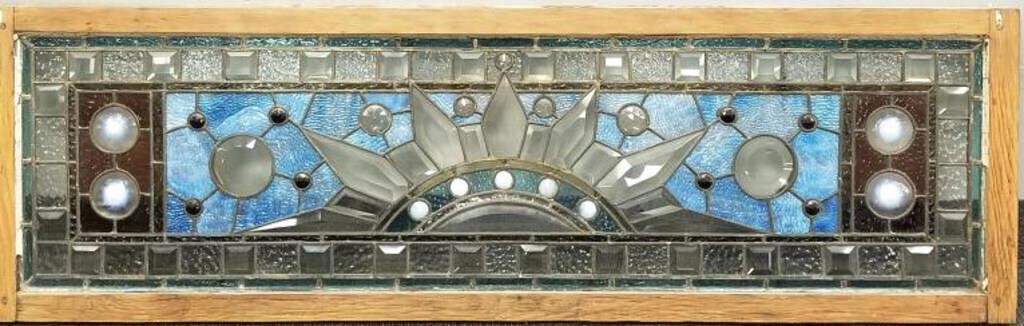 Antique jeweled, stained and leaded glass window