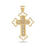 14 Kt-Yellow Gold Bordered Crystal Cross