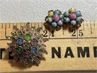 Vintage rhinestone brooch with earrings