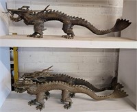 Antique Chinese Lot of 3 Brass Dragons 25 inches