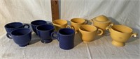 Fiesta Yellow & Blue Coffee Cups, Sugar Bowls w/
