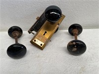 Vintage Black Knob set w/Plates- Lock