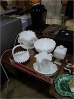 Flat of milk glass