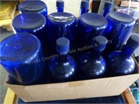 Lot of blue bottles