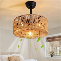 Boho Caged Ceiling Fan  18 Woven Rattan