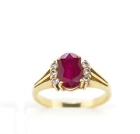 Ruby and diamond set 18ct yellow gold ring