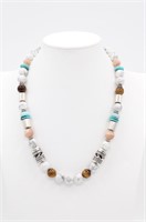 Signed Navajo Tommy Singer Sterling Bead Necklace