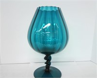 MCM Ribbed & Twisted Stem Teal Empoli Style Vase
