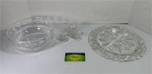 Crystal Glass Bowl With Salt Cups & Serving