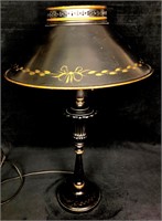 Vintage MCM Toleware Black & Gold Metal Table Lamp