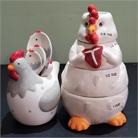 ROOSTER CERAMIC MEASURE CUPS & SPOONS W HOLDER