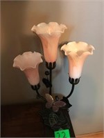 Tulip milk glass lamp w/ butterflies 21" t