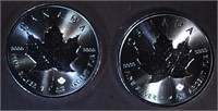 2-BU 2016 CANADA 1oz .9999 SILVER MAPLE LEAF COINS