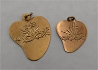2 Antique Victorian Gold Witch's Heart Charms