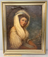 Antique Woman Portrait Oil Painting on Board