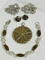 Vintage Locket earrings cloisonné bracelet