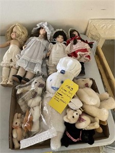 Vintage Doll, 3 Sm. Dolls-Flat of Bears & Rabbits