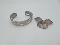 Kirk Steiff Ornate Cuff Bracelet &  Silver Pin