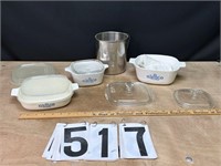 Corningware (3),  lids & SS pitcher