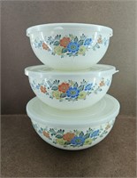 Vtg 3pc. Floral Enamelware Nesting Mixing Bowls