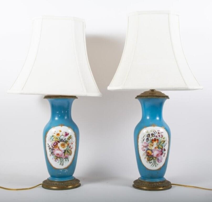 FRENCH PORCELAIN TABLE LAMPS - PAIR