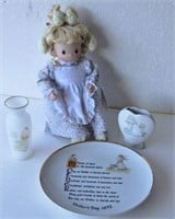Precious Moments Doll Plate & Vase