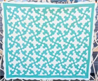 Vintage Green Patterned Hand Sewn Quilt