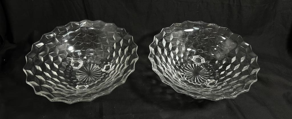 2 FOSTORIA GLASS FOOTED BOWLS "OPTIC CUBE"
