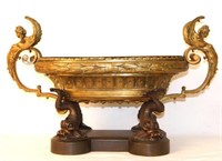 19th c. Bronze centerpiece with dolphins