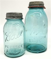 2 Vintage Aqua Ball Jars