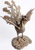 Antique Asian Stylized Cast Iron Peacock Bird